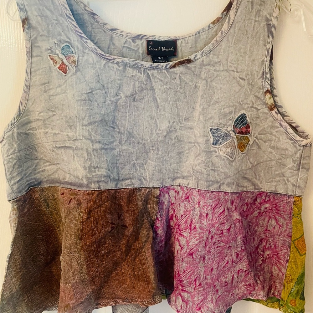 Sacred Thread Denim Fabric Embroidered Boho CropTop  Made in India   Medium
